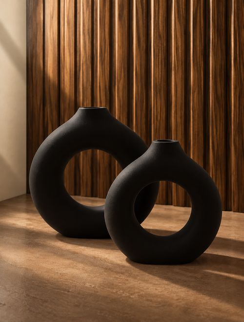 Black Donut Bud Vase Set of 2