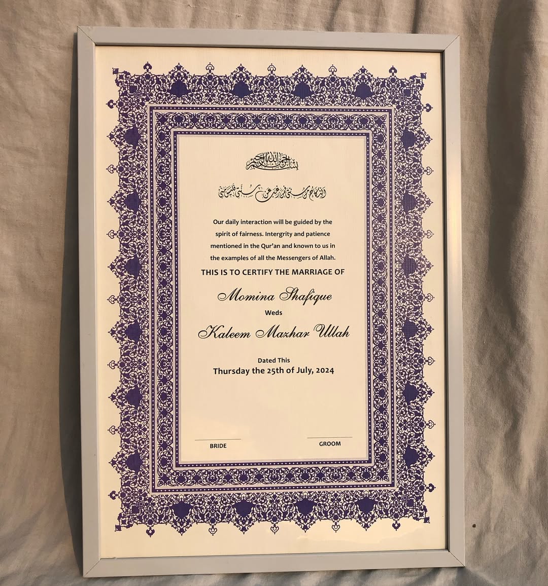 Regal Purple Border Nikkah Certificate