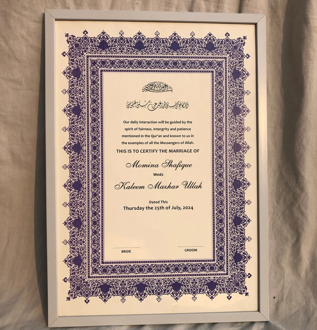 Regal Purple Border Nikkah Certificate
